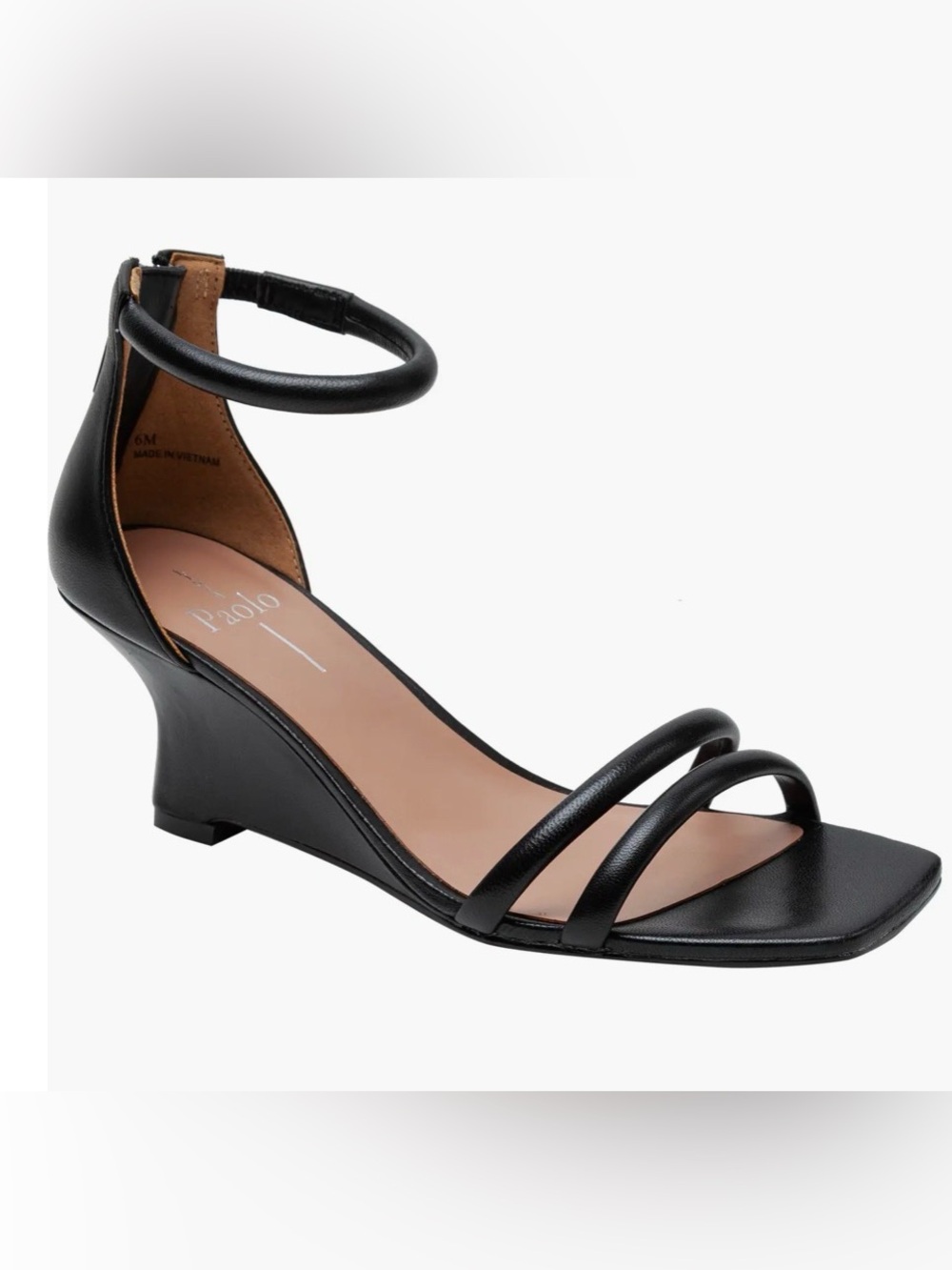 Linea Paolo Violeta Wedge Sandals 9.5 Black Leather Square Toe Strappy Heels